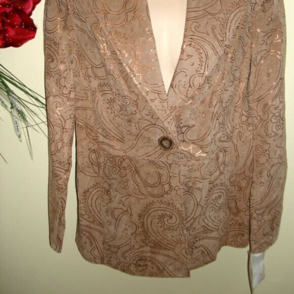 GUILLAUME NEW Leather Suede Jacket Blazer Paisley Metallic Print Pockets Coat S - Picture 8 of 10